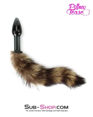 0199E      Foxy Ass Black Glass Fox Tail Pet Play Butt Plug - LAST CHANCE - Final Closeout!