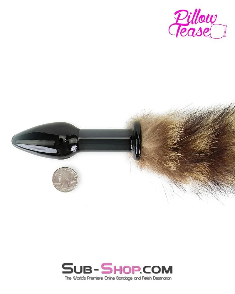 0199E      Foxy Ass Black Glass Fox Tail Pet Play Butt Plug - LAST CHANCE - Final Closeout!