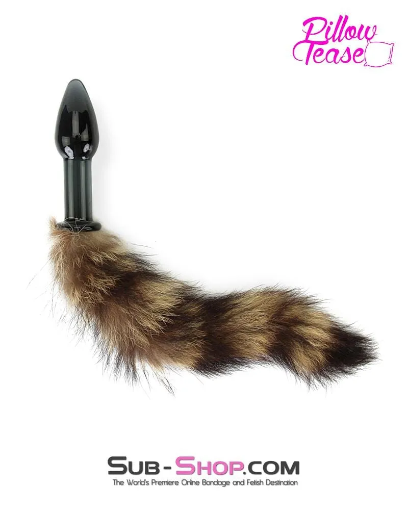 0199E      Foxy Ass Black Glass Fox Tail Pet Play Butt Plug - LAST CHANCE - Final Closeout!