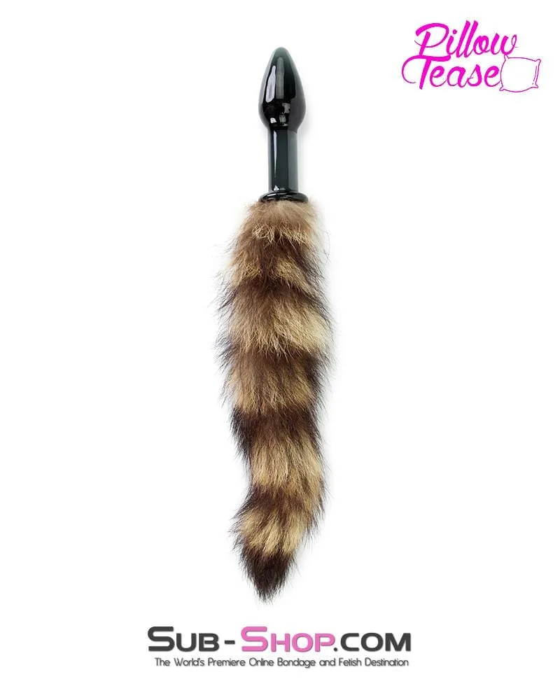 0199E      Foxy Ass Black Glass Fox Tail Pet Play Butt Plug - LAST CHANCE - Final Closeout!