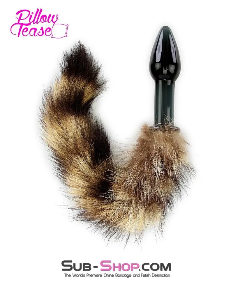 0199E      Foxy Ass Black Glass Fox Tail Pet Play Butt Plug - LAST CHANCE - Final Closeout!
