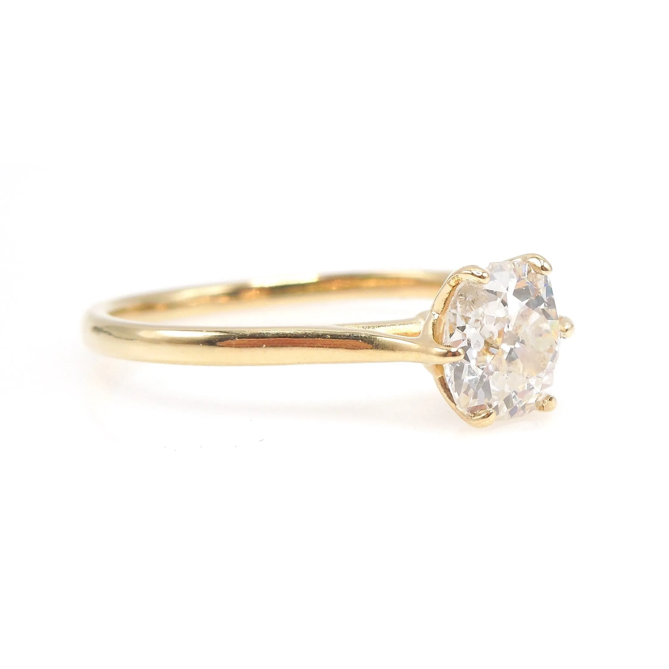 1.01ct Old Mine Cut Diamond Solitaire in 18K Yellow Gold