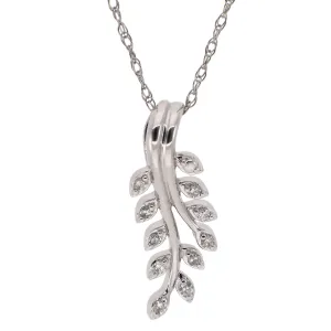 10K White Gold Diamond Leaf Pendant Necklace
