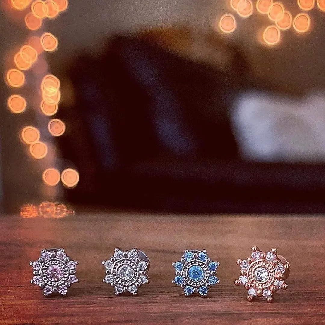 1/4 Clear CZ Rose Gold Tone Starflake Cartilage Tragus Earring