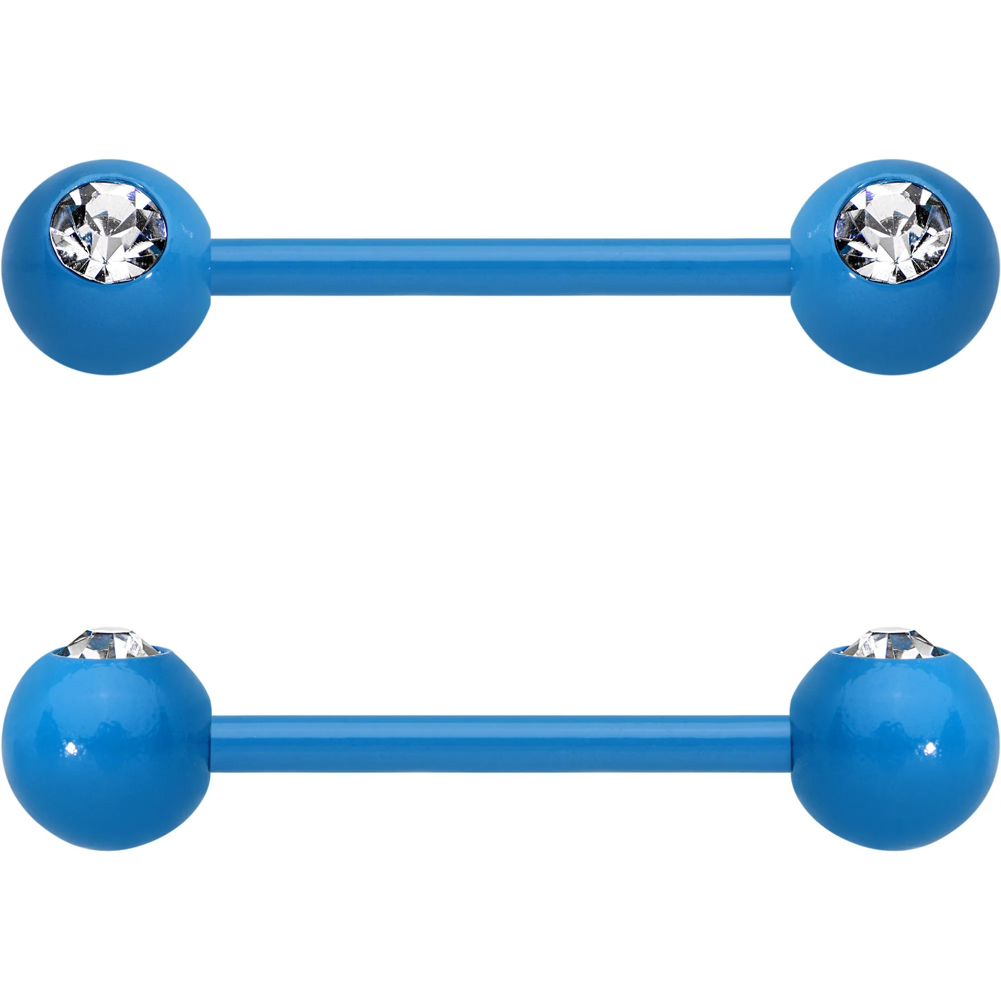 14 Gauge 5/8 Clear Gem Blue Acrylic Over Steel Nipple Barbell Set