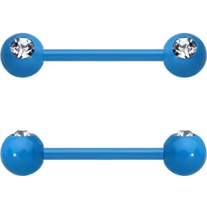 14 Gauge 5/8 Clear Gem Blue Acrylic Over Steel Nipple Barbell Set