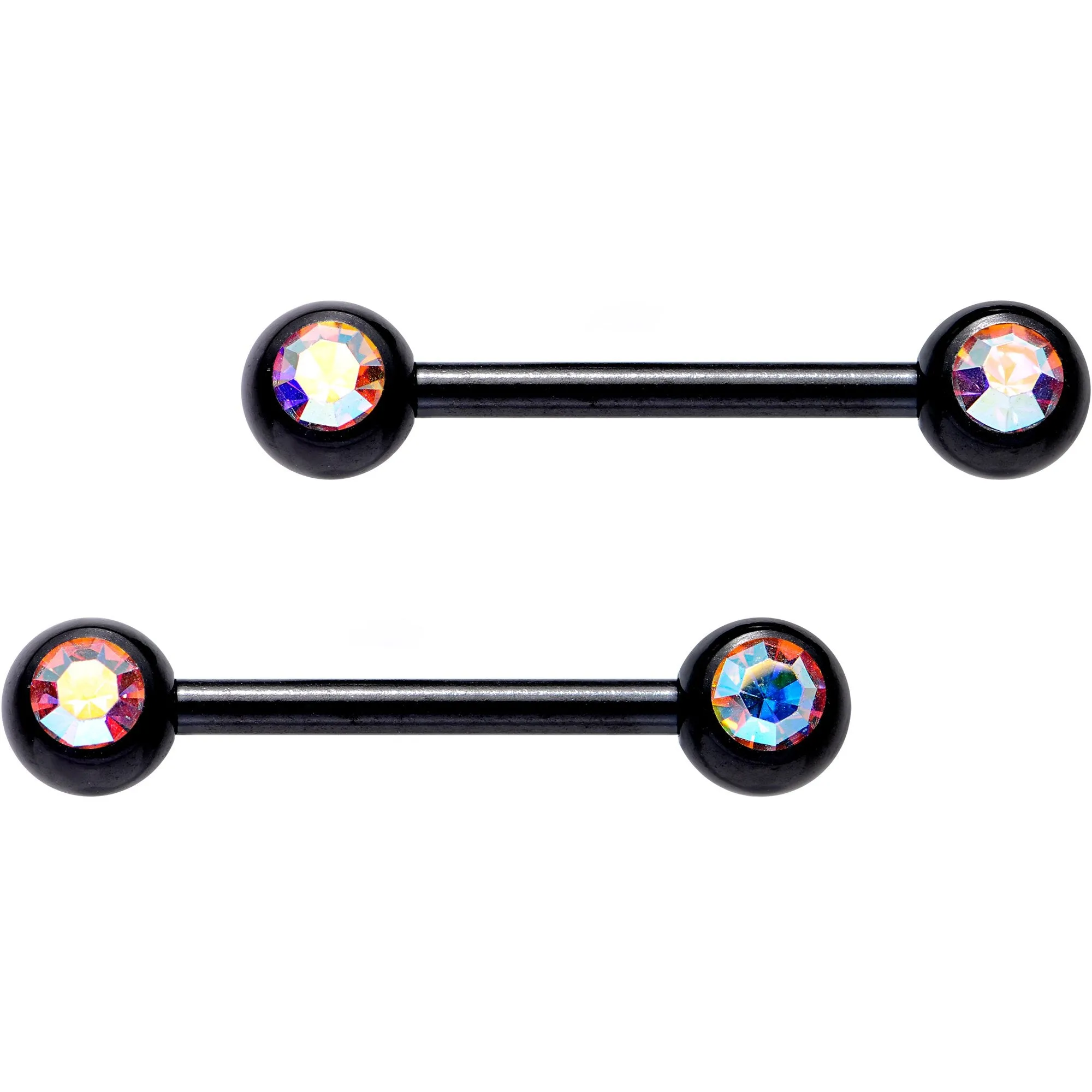 14 Gauge 9/16 Aurora Gem Black PVD Barbell Nipple Ring Set