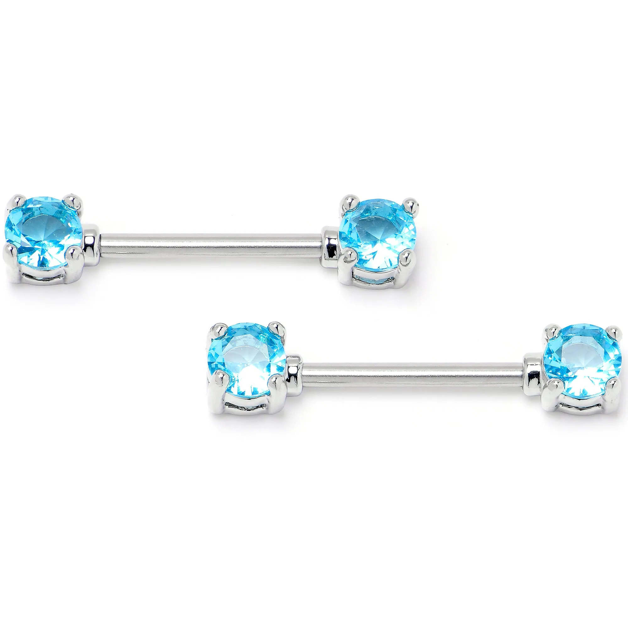 14 Gauge 9/16 Blue CZ Gem Love Forward Facing Barbell Nipple Ring Set