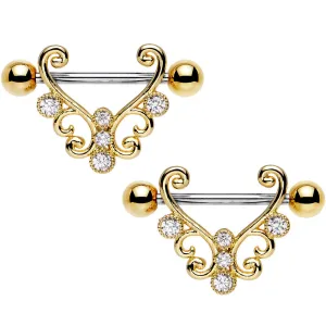 14 Gauge 9/16 Clear CZ Stainless Steel Art Deco Nipple Shield Set