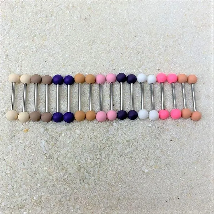 14 Gauge 9/16 Petal Pink Matte Barbell Nipple Ring Set