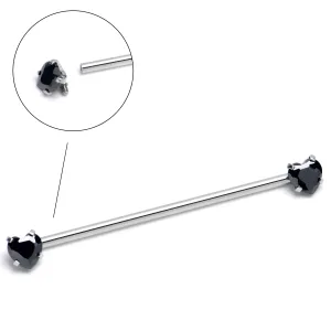14 Gauge Black CZ Gem Heart Internally Threaded Industrial Barbell 38mm