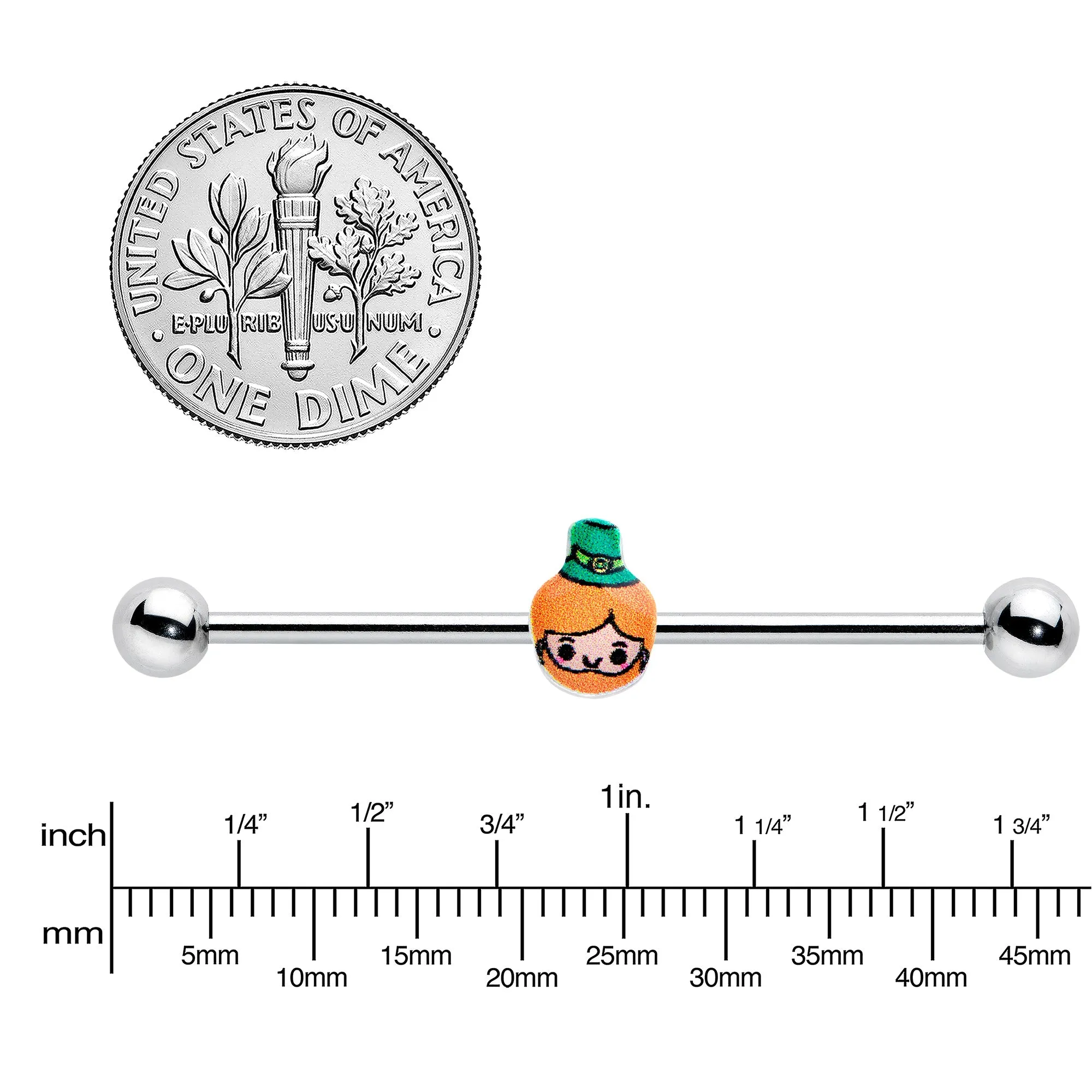 14 Gauge Sweet Happy Leprechaun St Patricks Industrial Barbell 38mm