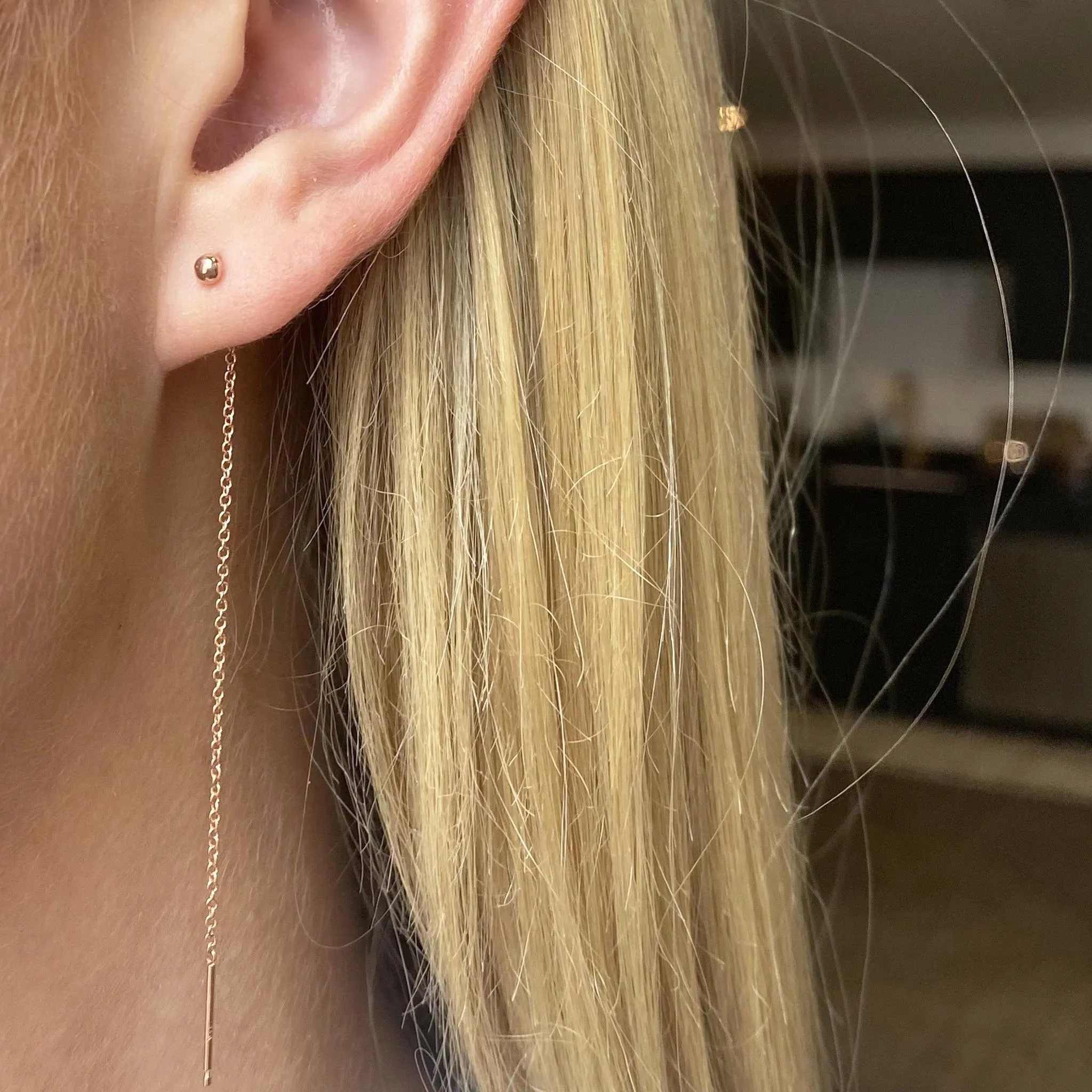 14k Tiny Ball Threader Earrings