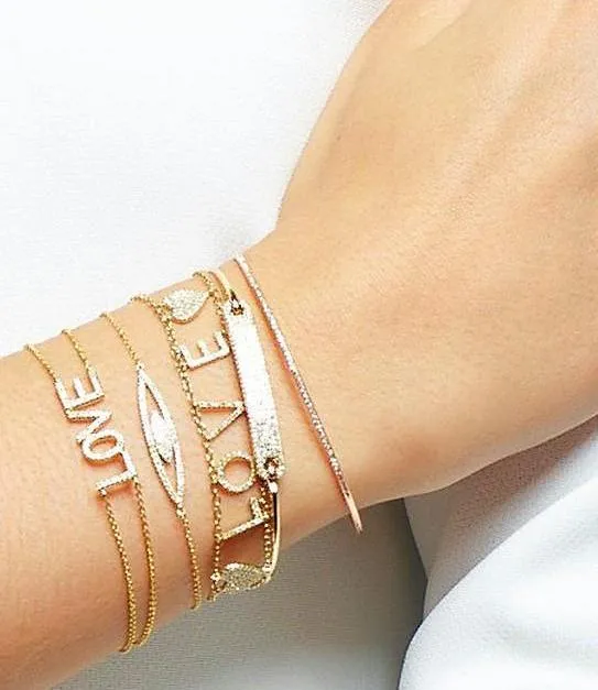 14KT Yellow Gold Diamond LOVE Bracelet on Chain