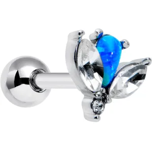 16 Gauge 1/4 Blue Synthetic Opal Style Flower Cartilage Tragus Earring