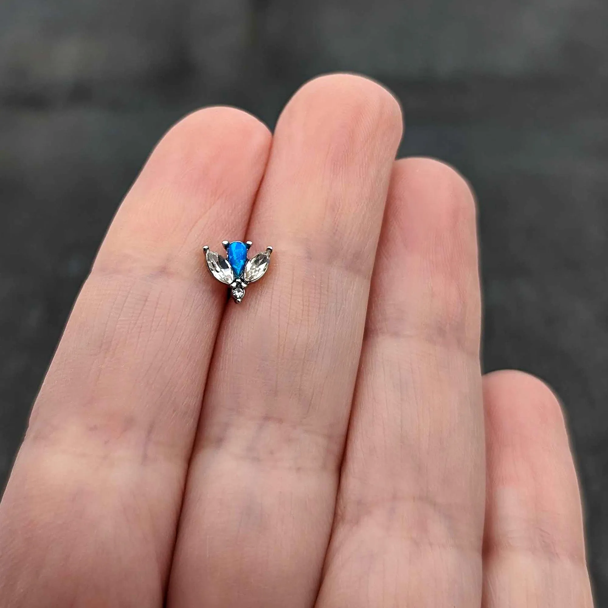 16 Gauge 1/4 Blue Synthetic Opal Style Flower Cartilage Tragus Earring