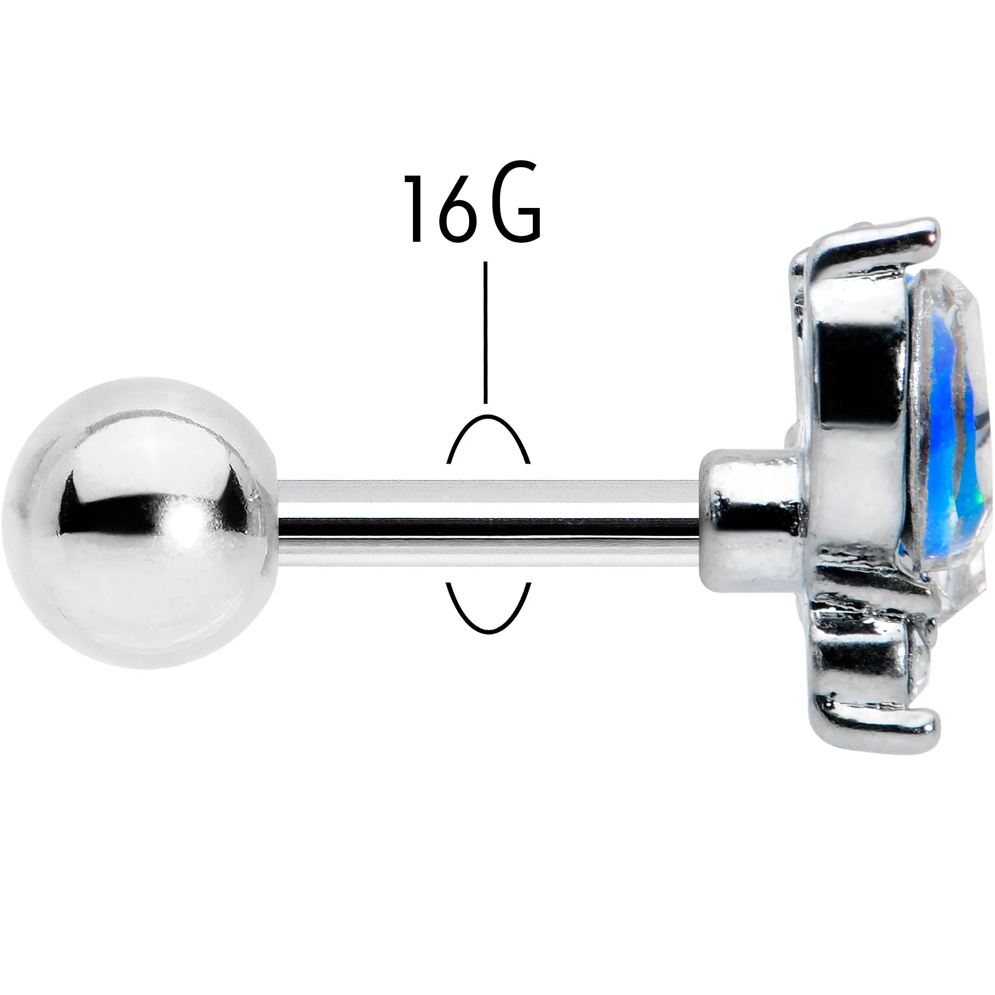 16 Gauge 1/4 Blue Synthetic Opal Style Flower Cartilage Tragus Earring