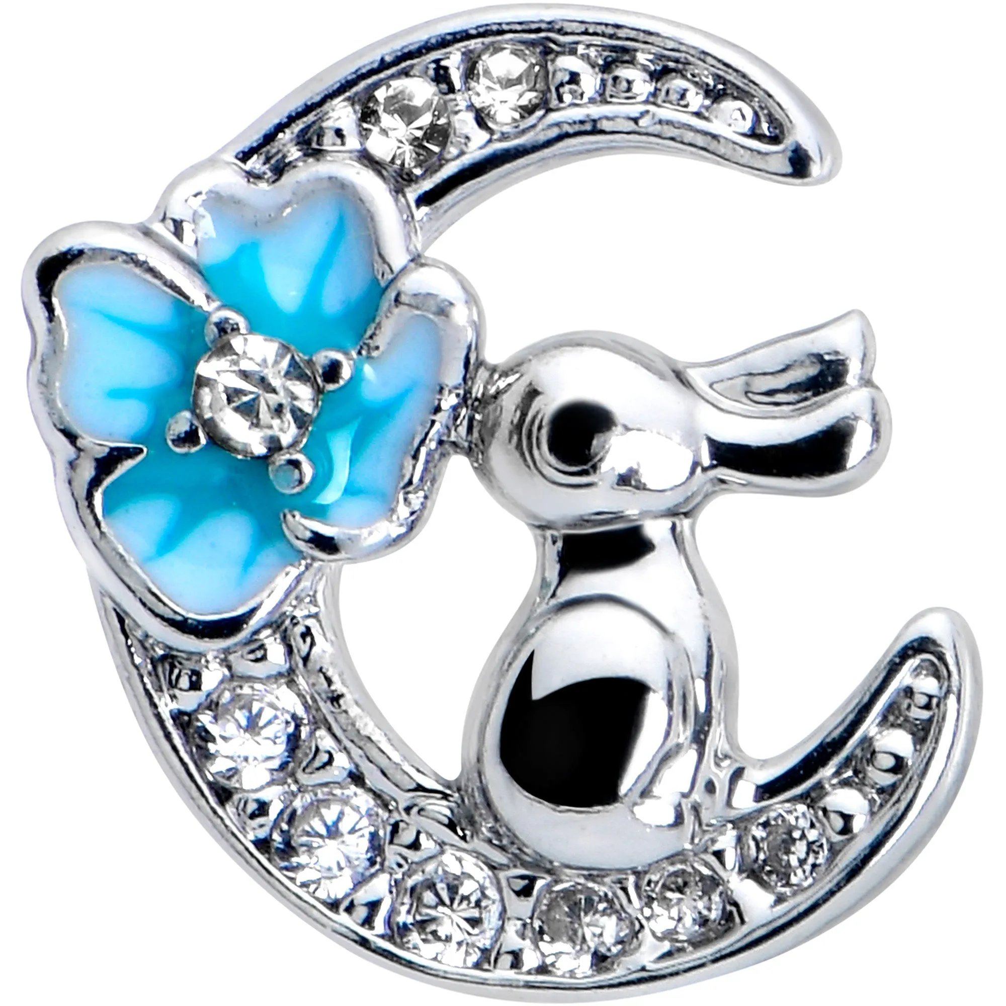 16 Gauge 1/4 Clear CZ Gem Rabbit On The Moon Blue Cartilage Earring