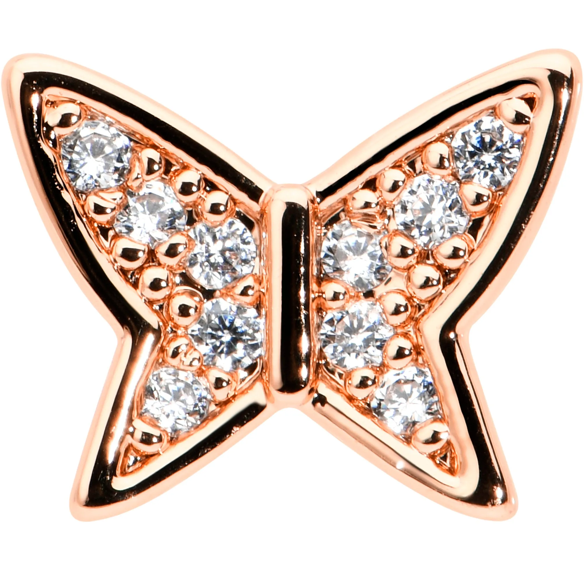 16 Gauge 1/4 CZ Gem Rosy Hue Butterfly Internal Thread Labret Tragus