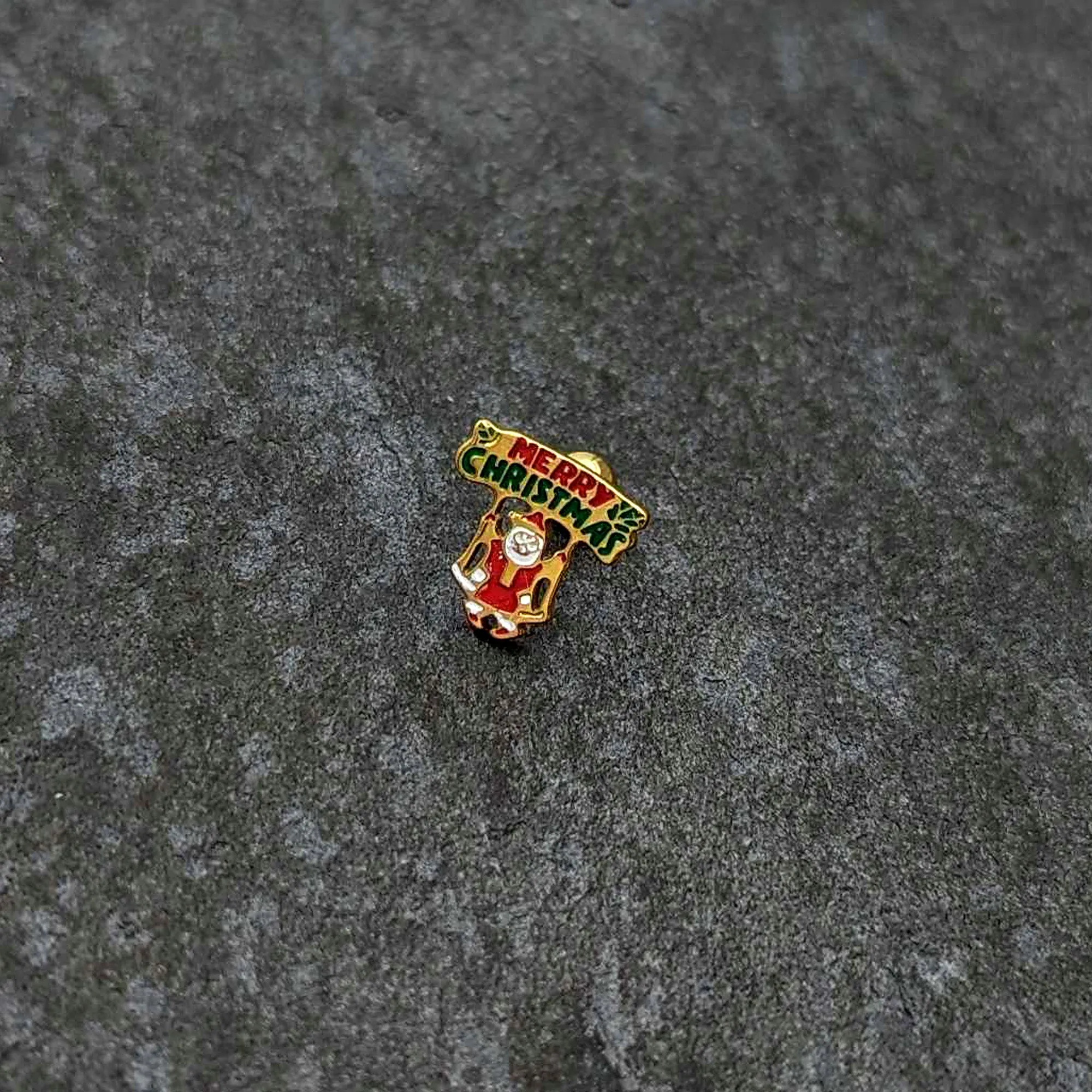 16 Gauge 1/4 Gold Tone Merry Christmas Santa Inlay Cartilage Earring