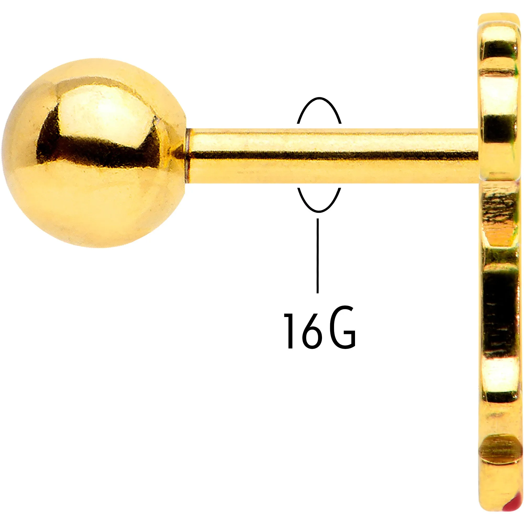 16 Gauge 1/4 Gold Tone Merry Christmas Santa Inlay Cartilage Earring
