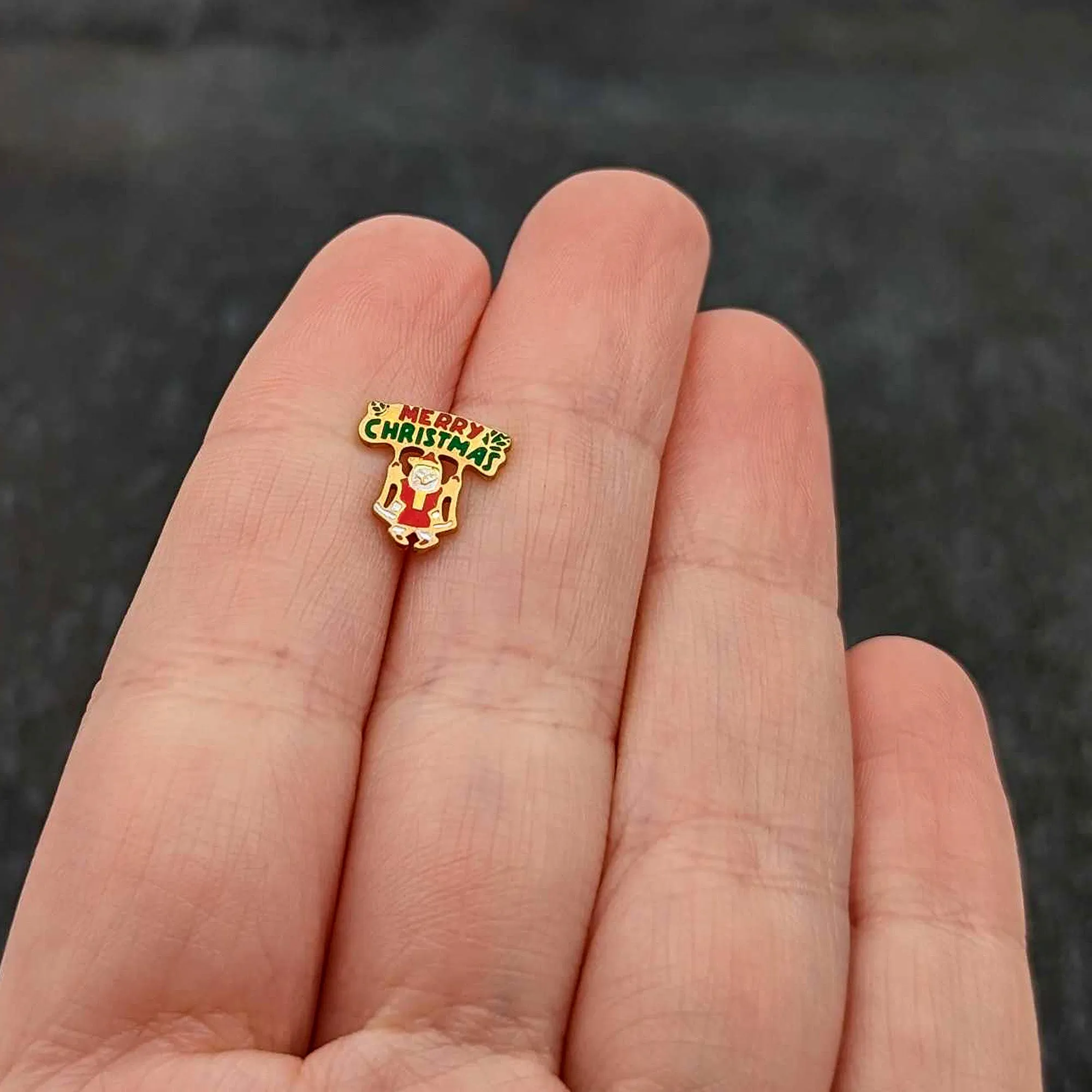 16 Gauge 1/4 Gold Tone Merry Christmas Santa Inlay Cartilage Earring