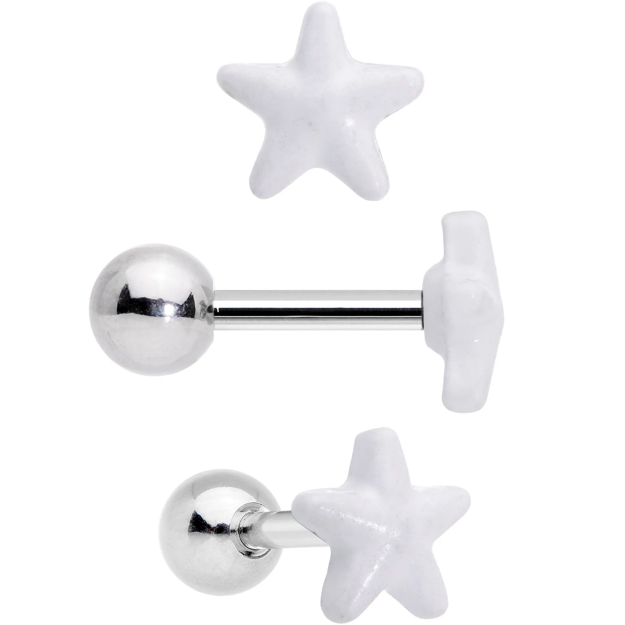 16 Gauge 1/4 Green White Glow Star Hand Cartilage Earring Set of 3