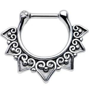 16 Gauge 1/4 Steel Barbell Ornate Heart Detailed Hoop Septum Clicker