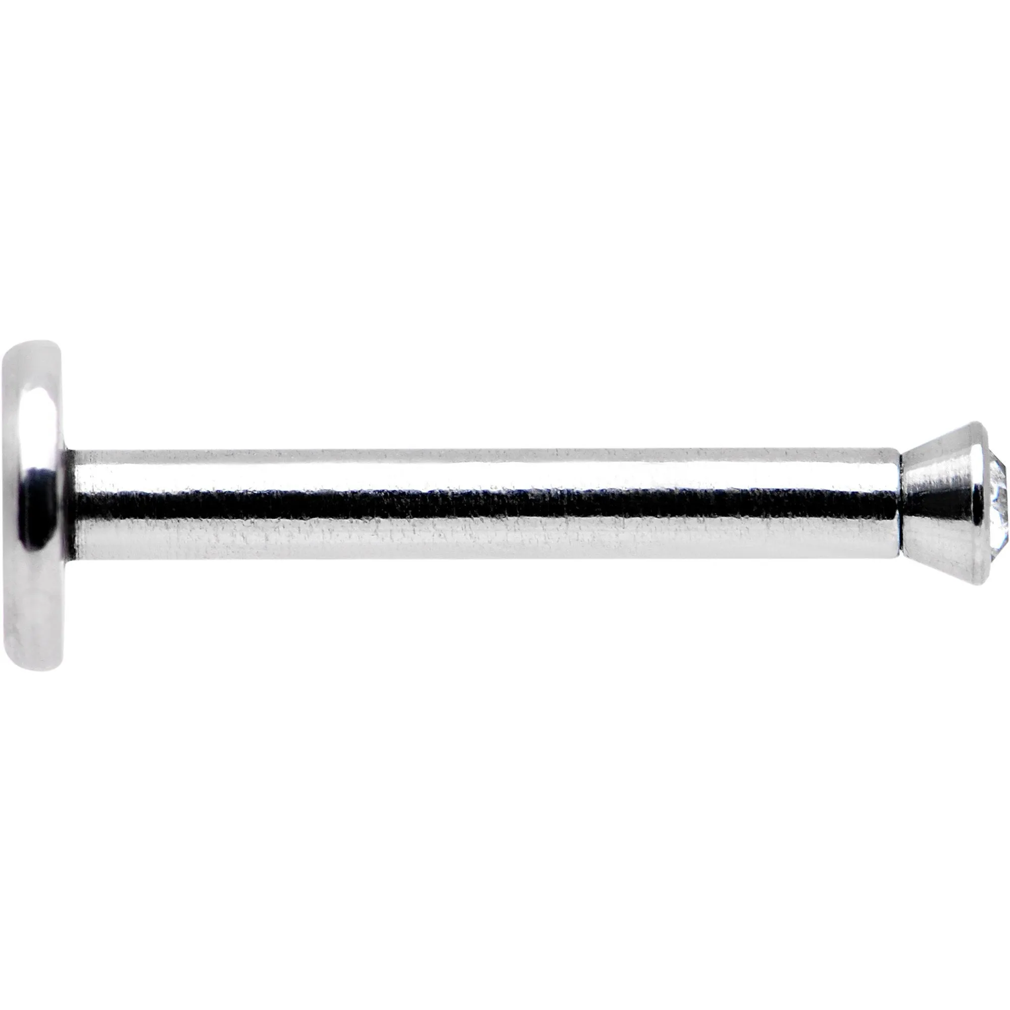 16 Gauge 3/8 Bezel Set Clear Gem Internally Threaded Labret Monroe