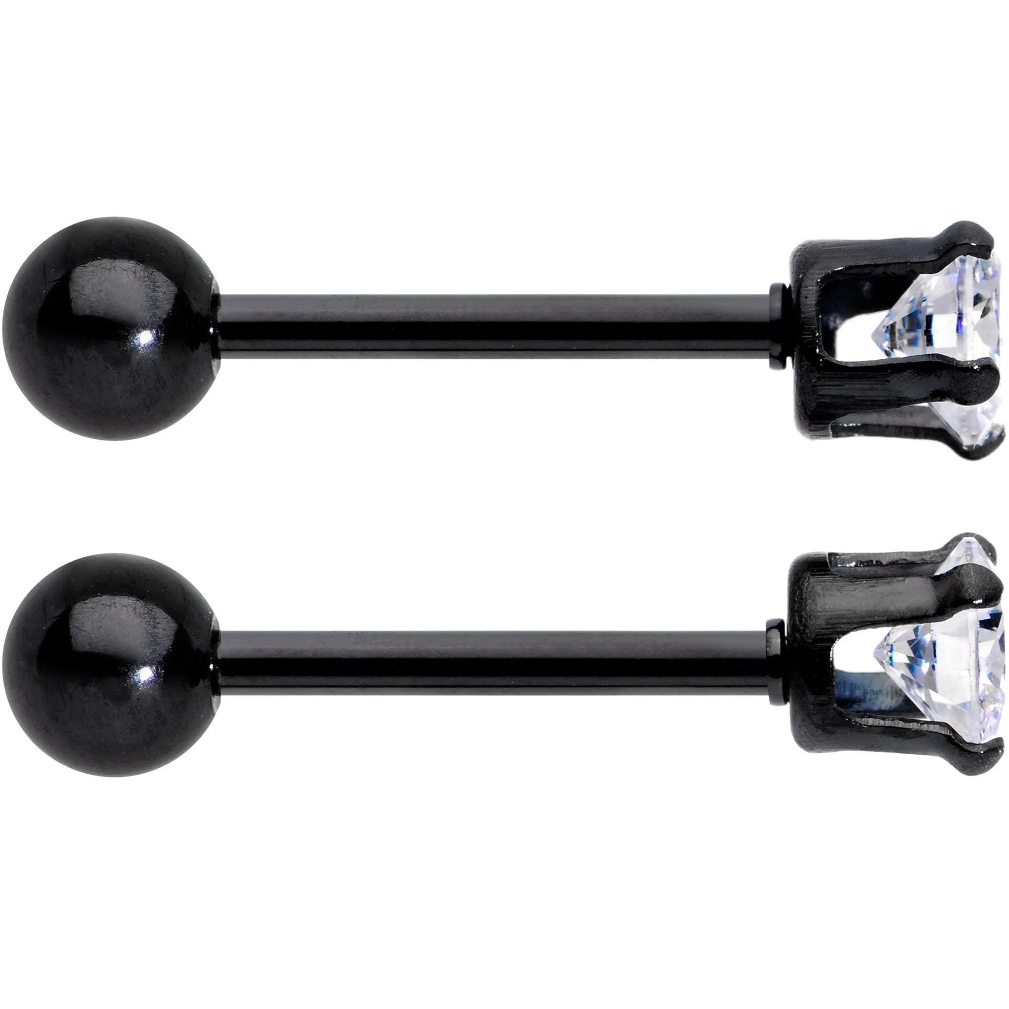 16 Gauge 3/8 Clear Gem Black Anodized Titanium Cartilage Tragus Earring 2 Pack Set