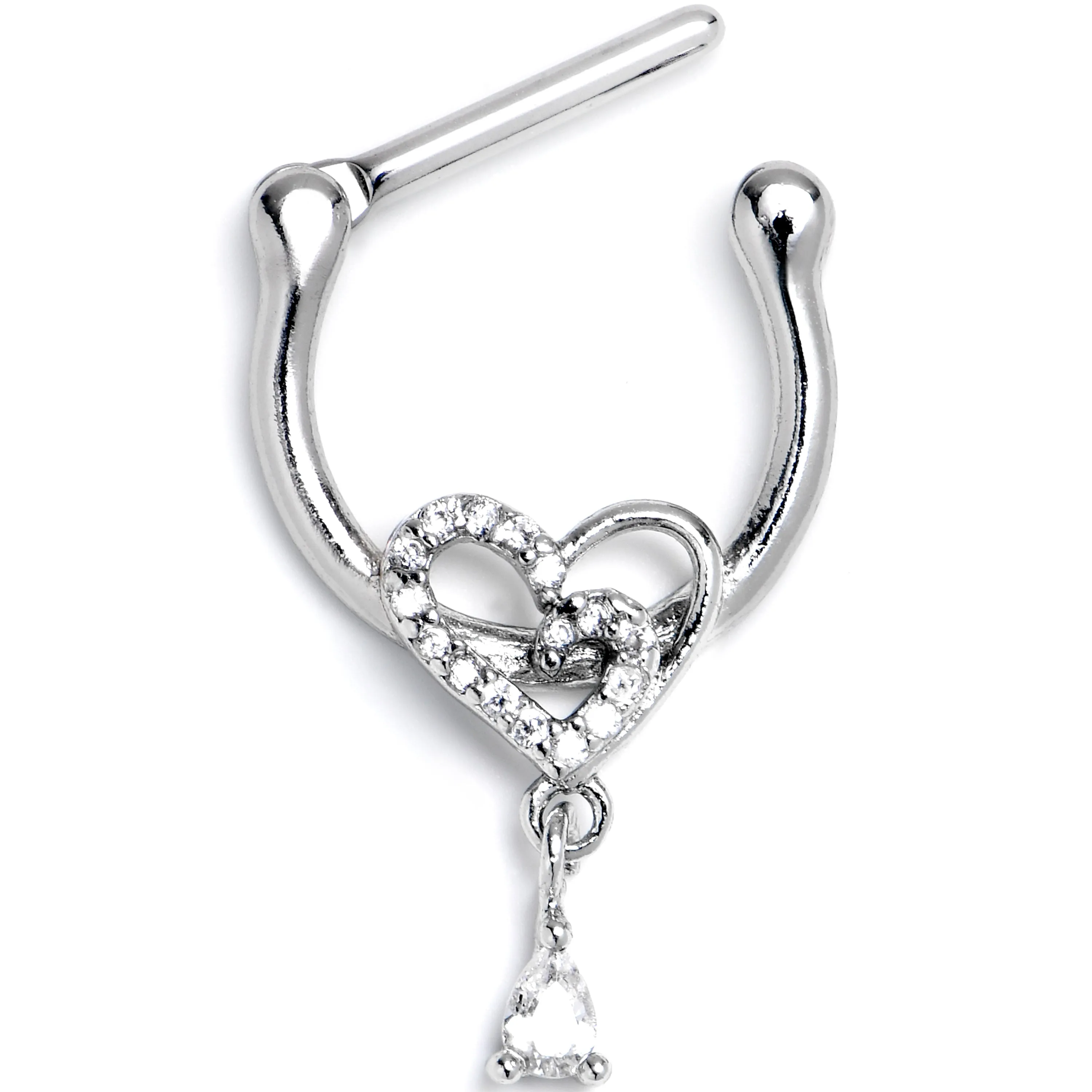 16 Gauge 5/16 Clear CZ Gem Asymmetrical Heart Dangle Cartilage Clicker