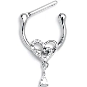 16 Gauge 5/16 Clear CZ Gem Asymmetrical Heart Dangle Cartilage Clicker