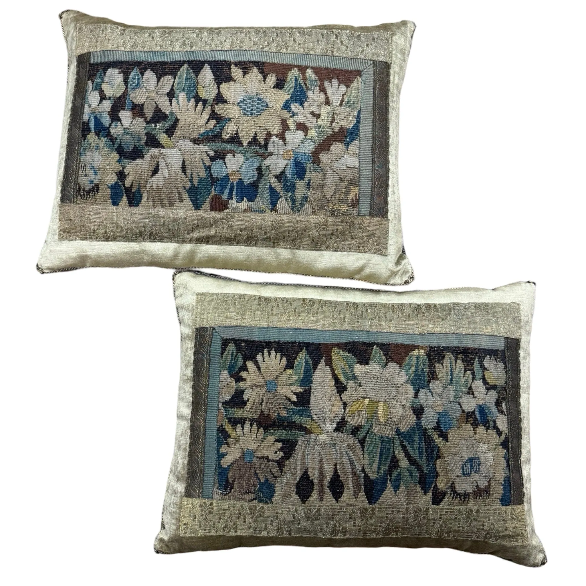 17th Century Flemish Tapestry Fragment on Antique Brass Velvet (#T101524A&B | 15 1/2 x 20")