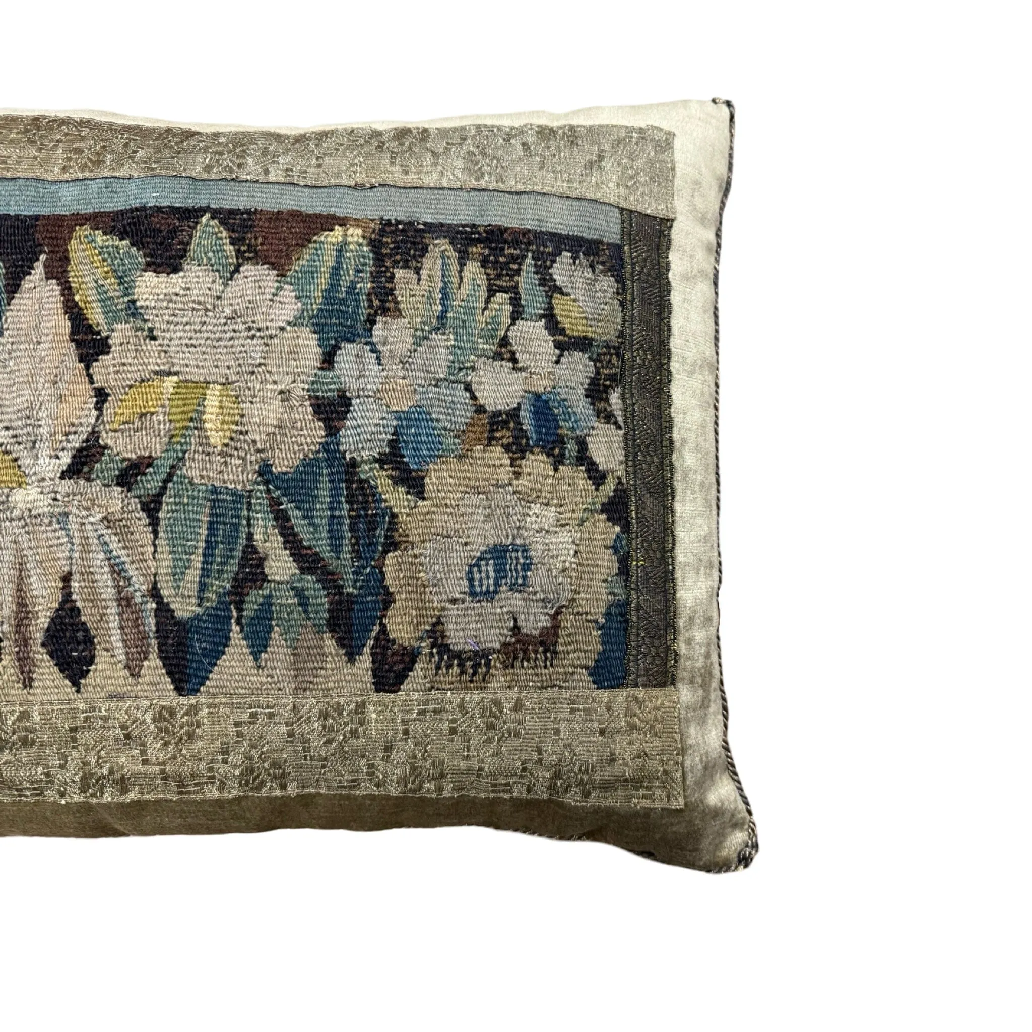 17th Century Flemish Tapestry Fragment on Antique Brass Velvet (#T101524A&B | 15 1/2 x 20")