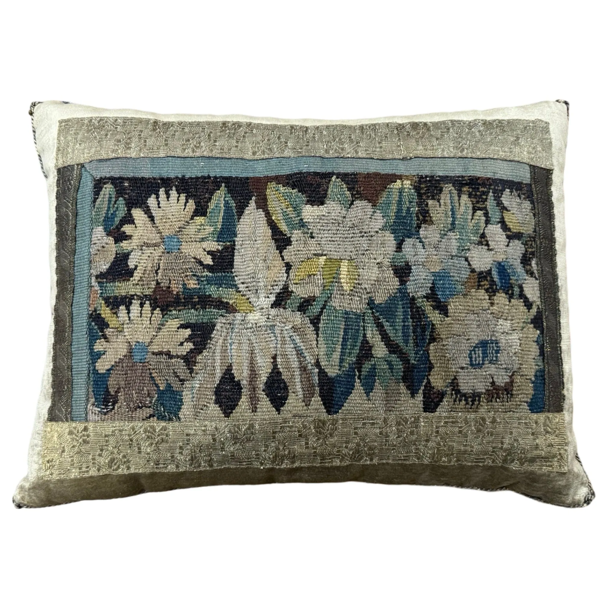 17th Century Flemish Tapestry Fragment on Antique Brass Velvet (#T101524A&B | 15 1/2 x 20")