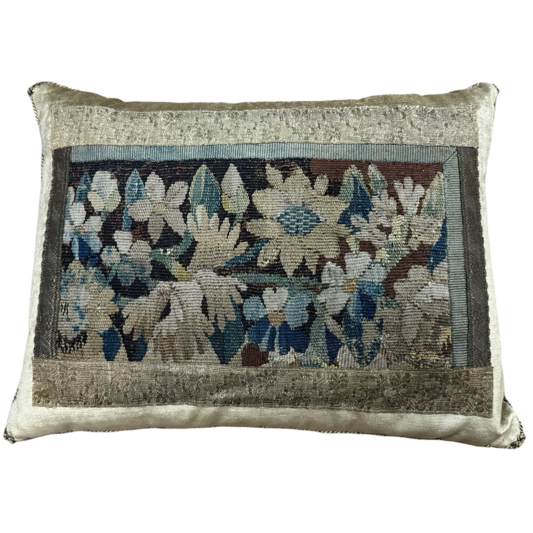 17th Century Flemish Tapestry Fragment on Antique Brass Velvet (#T101524A&B | 15 1/2 x 20")