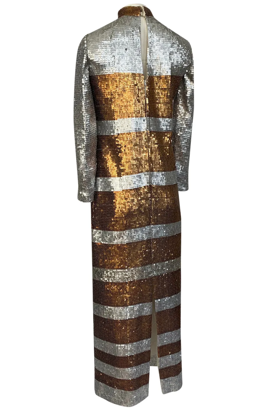 1970s Edward Parnes Striped Silver & Copper Densely Sequin Dress