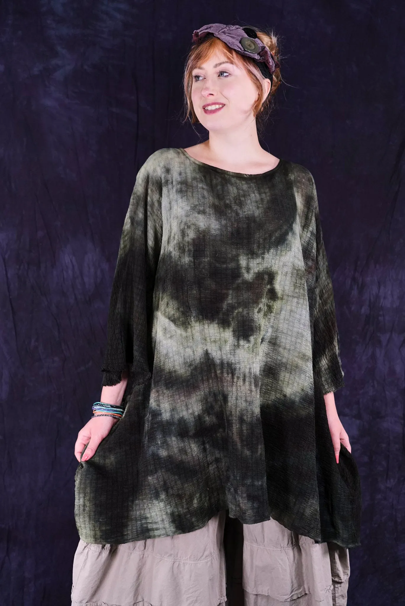 2282 Hand Dyed Ana Tunic Rain Forest-O/S