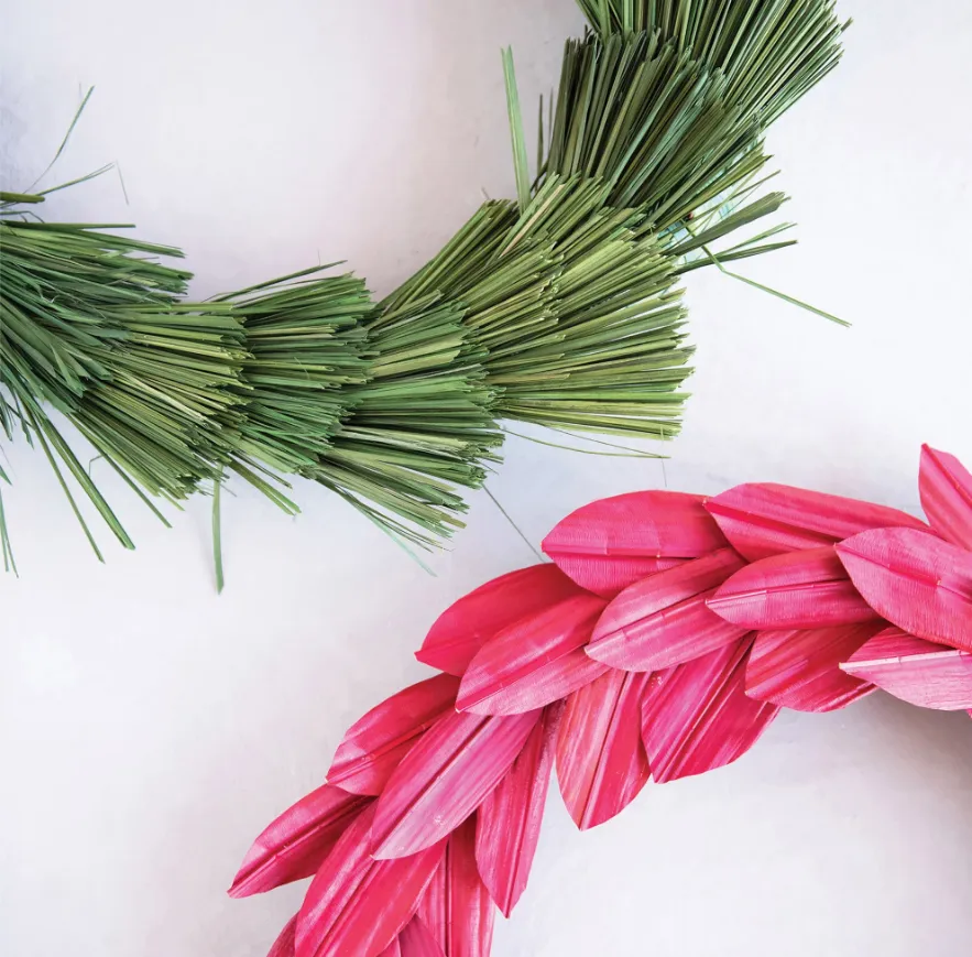 22" Dried Natural Buri Palm Leaf Wreath