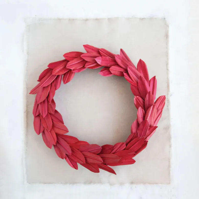 22" Dried Natural Buri Palm Leaf Wreath