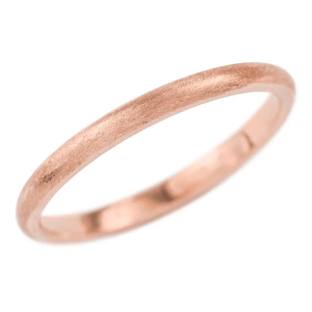 2mm Wide x 1.7mm Thick, 14k Rose Gold Half Round Wedding Band, Matte
