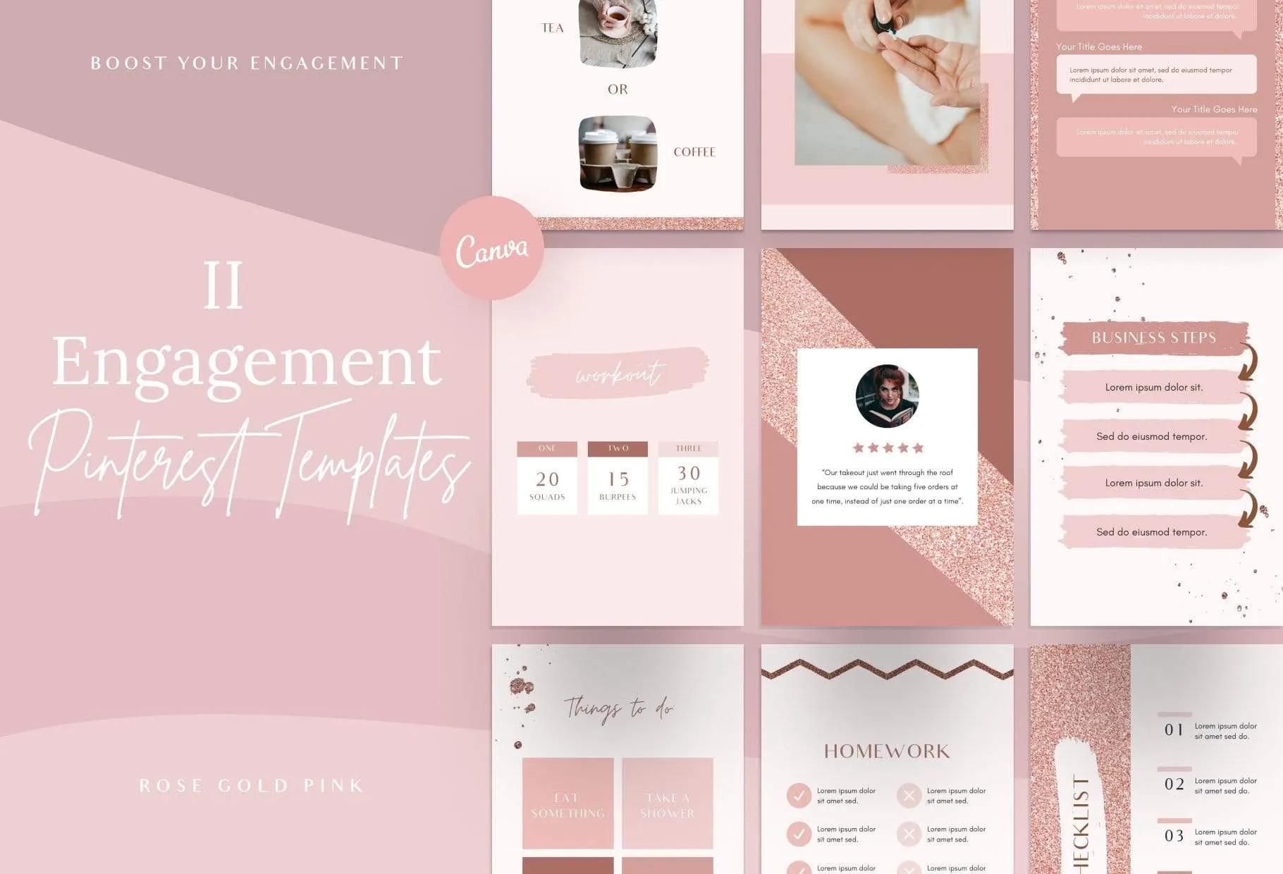 30 Pinterest Engagement Pins Editable Canva Templates Rose Gold Pack 02