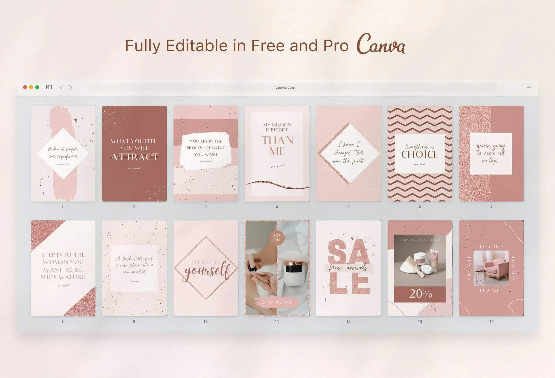 30 Pinterest Engagement Pins Editable Canva Templates Rose Gold Pack 02