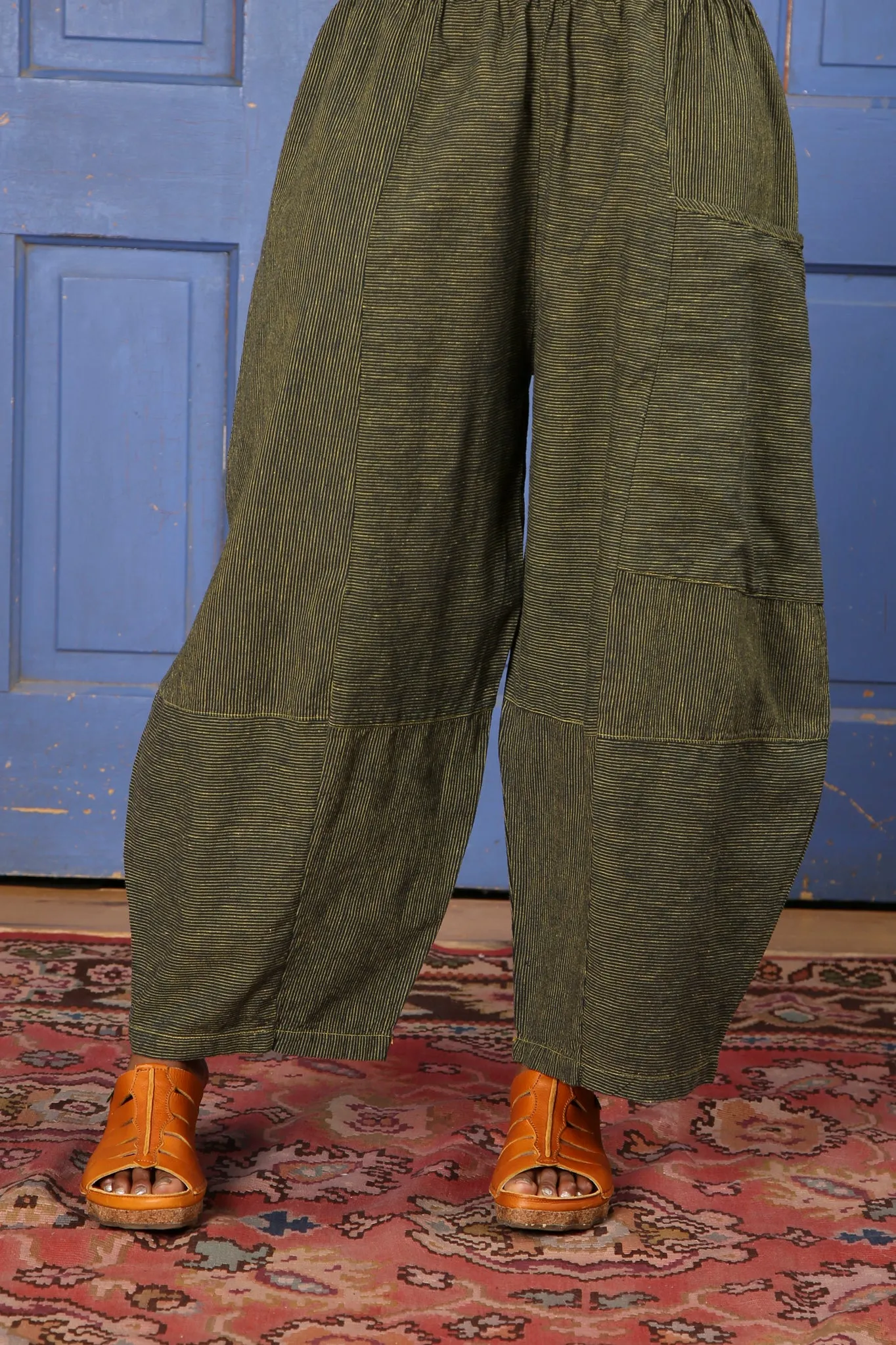 3289 Striped Four Square Pant Citron/Indigo Stripe - Unprinted