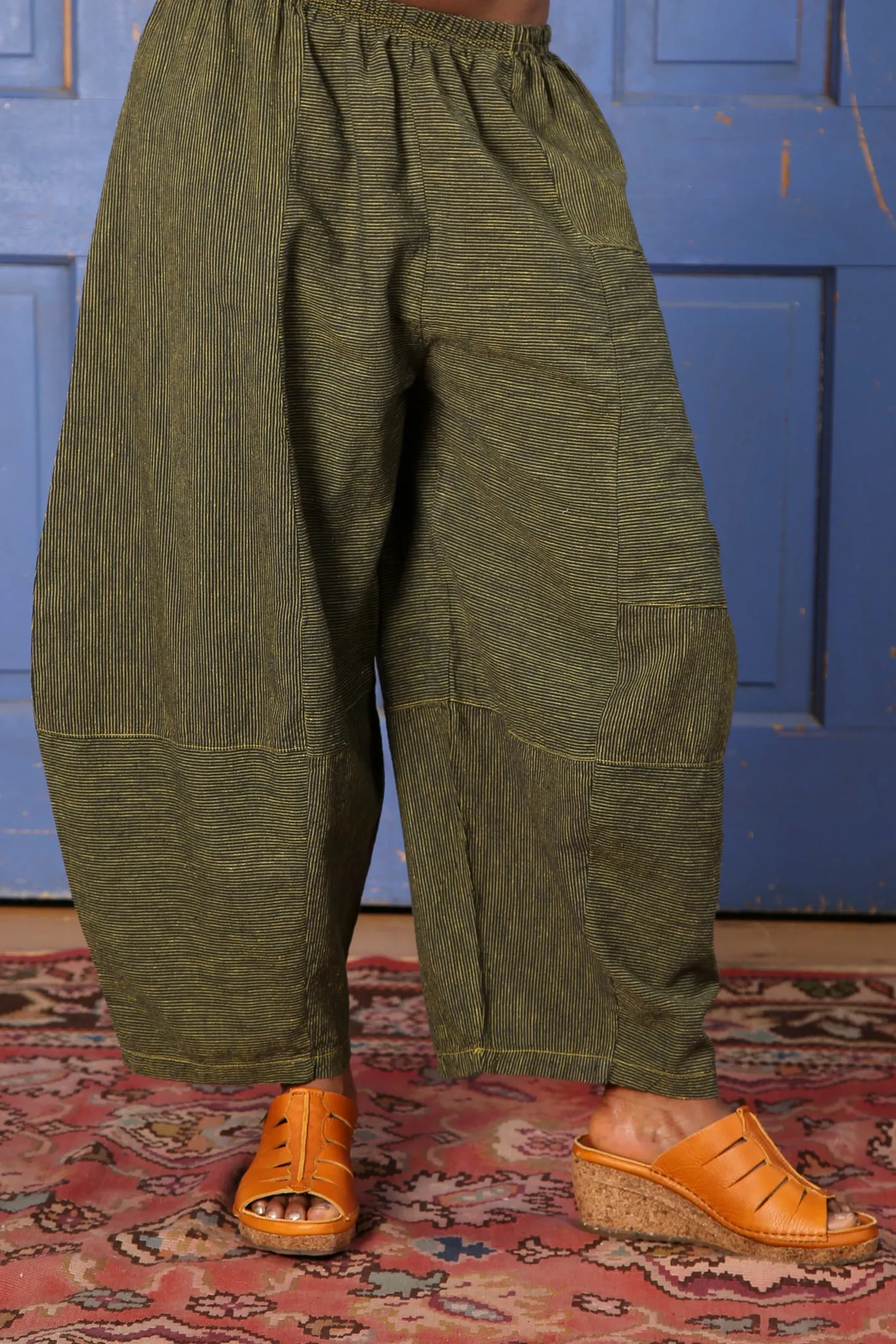 3289 Striped Four Square Pant Citron/Indigo Stripe - Unprinted