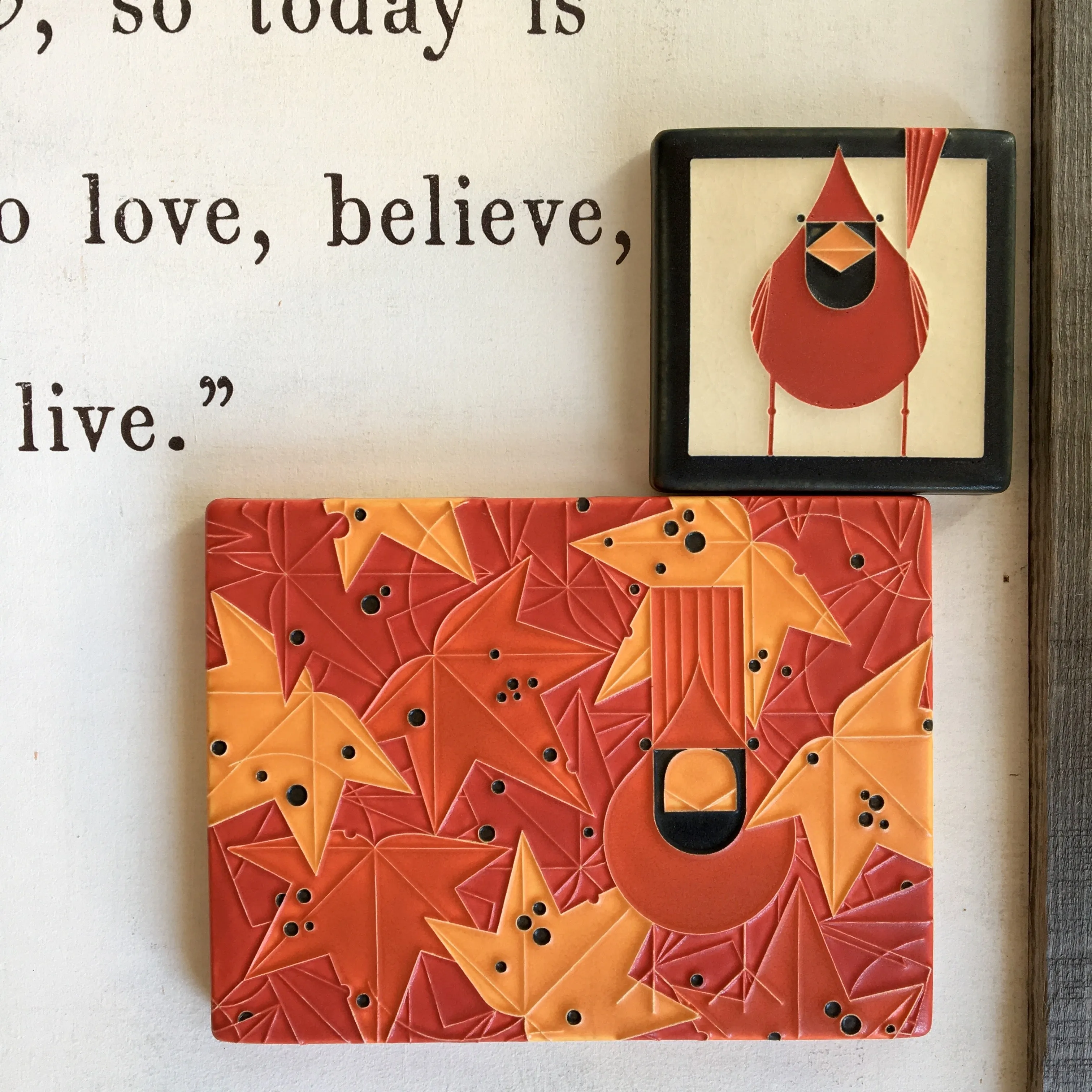 4x4 Cardinal Tile (Charley Harper) by Motawi Tileworks