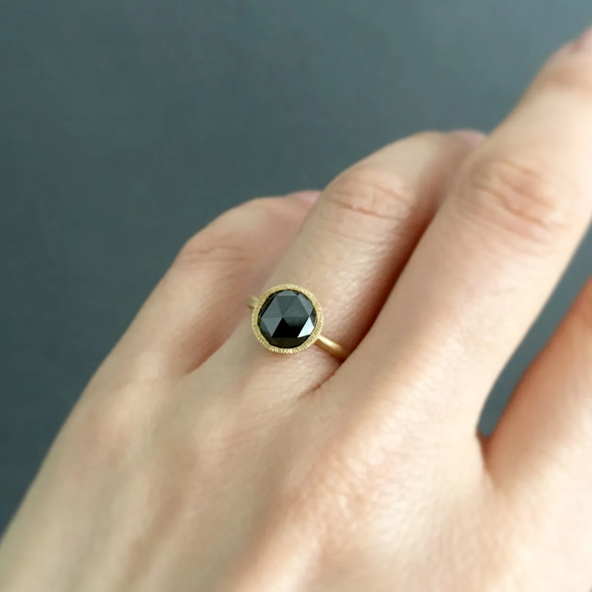 8mm Black Diamond Rose-Cut Solitaire Ring | R3304BK