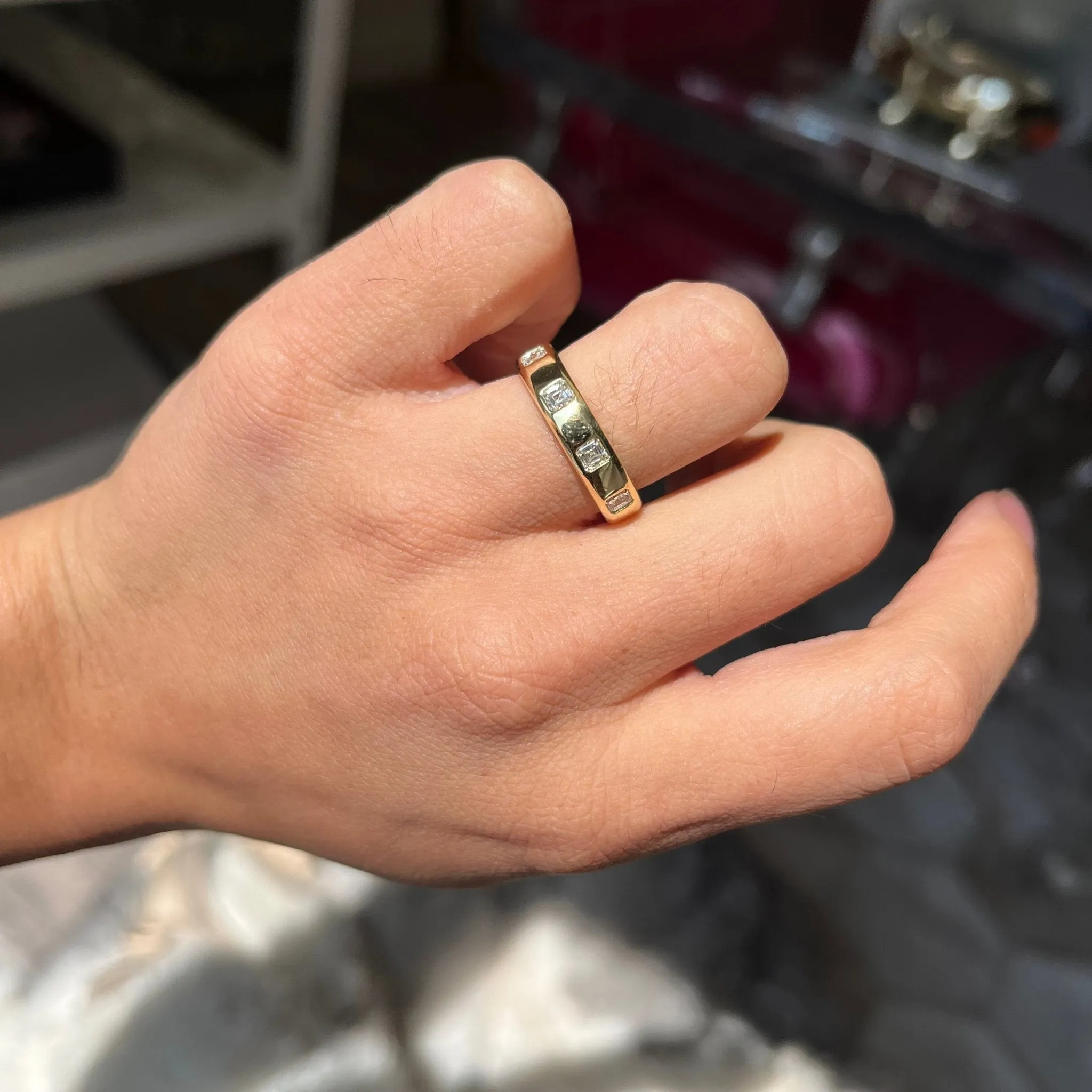 .90ctw Asscher Cut Diamond Scatter Eternity Band