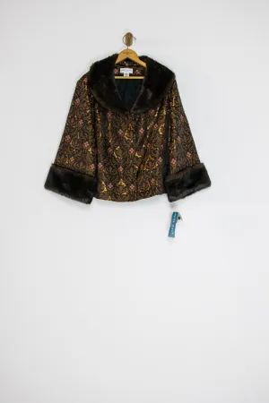 90’s BROCADE JACKET WITH FAUX FUR / MEDIUM