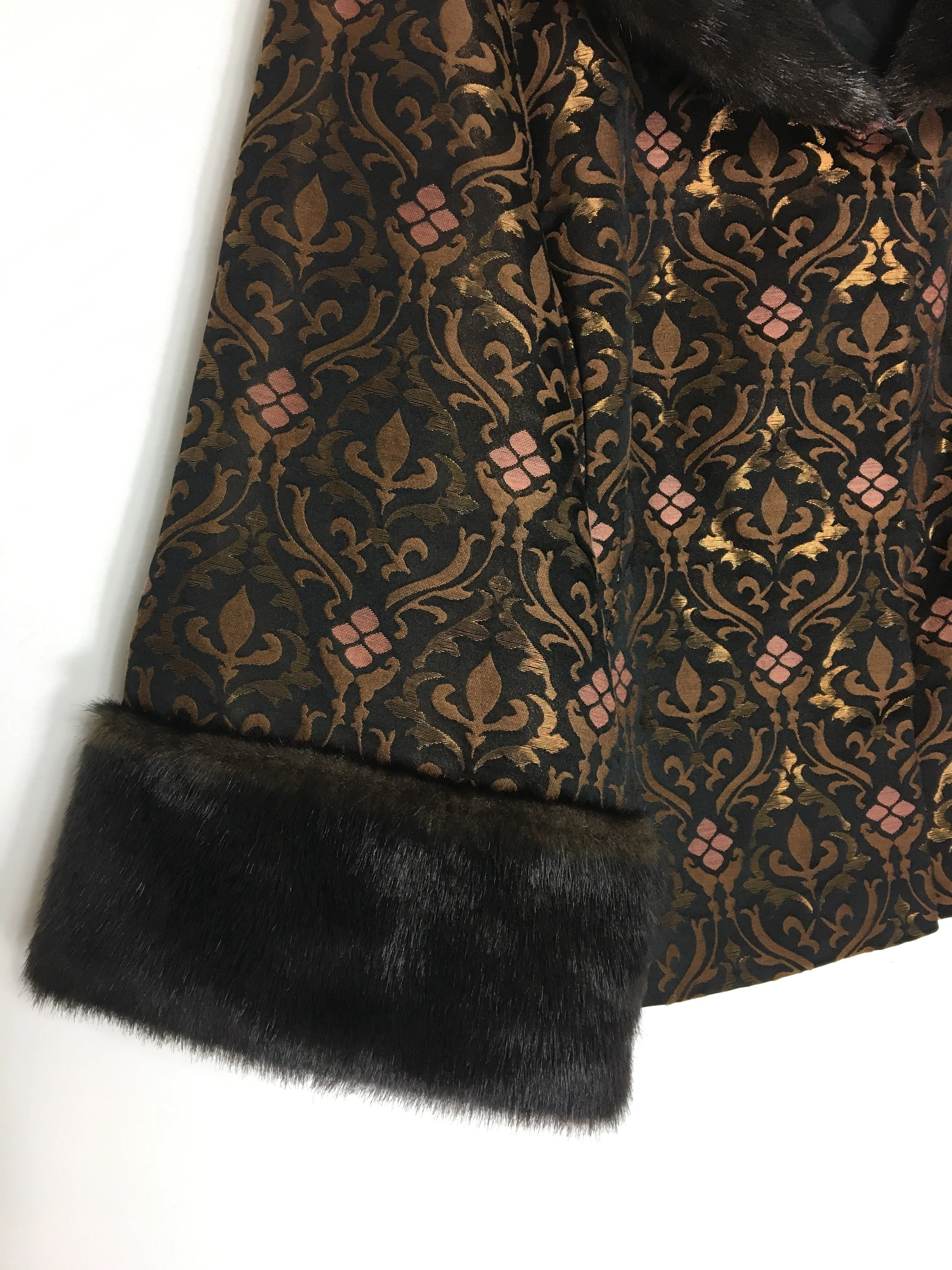 90’s BROCADE JACKET WITH FAUX FUR / MEDIUM